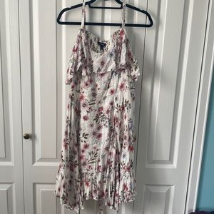 White and pink floral print off the shoulder dress, torrid size 2